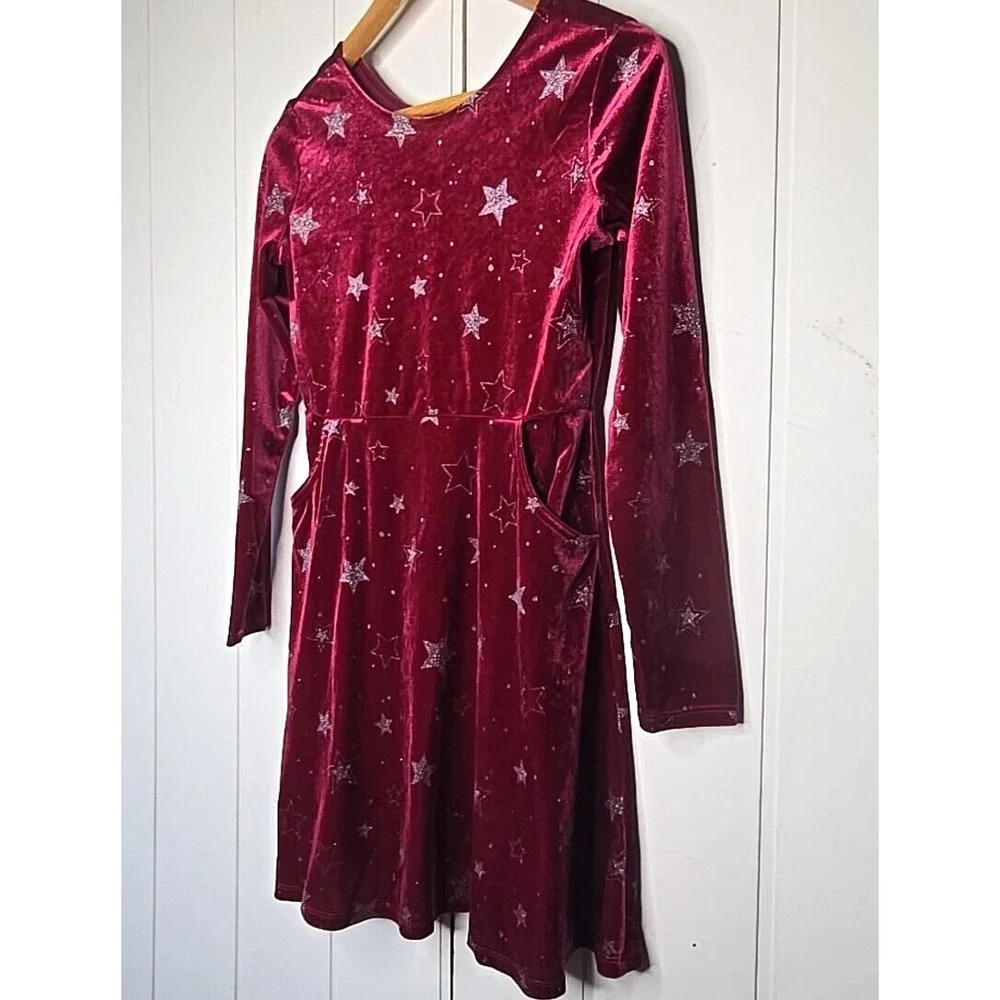 Gymboree Velvet Star Dress Kids‎ XL 14 Burgundy Glitter Celestial Holiday Skater